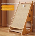 Vertical wall-mounted cat scratch board with sisal scratching surface and integrated teasing ball with hemp rope