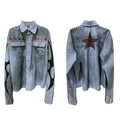 Men's washed blue striped casual shirt with lapel collar and long sleeves