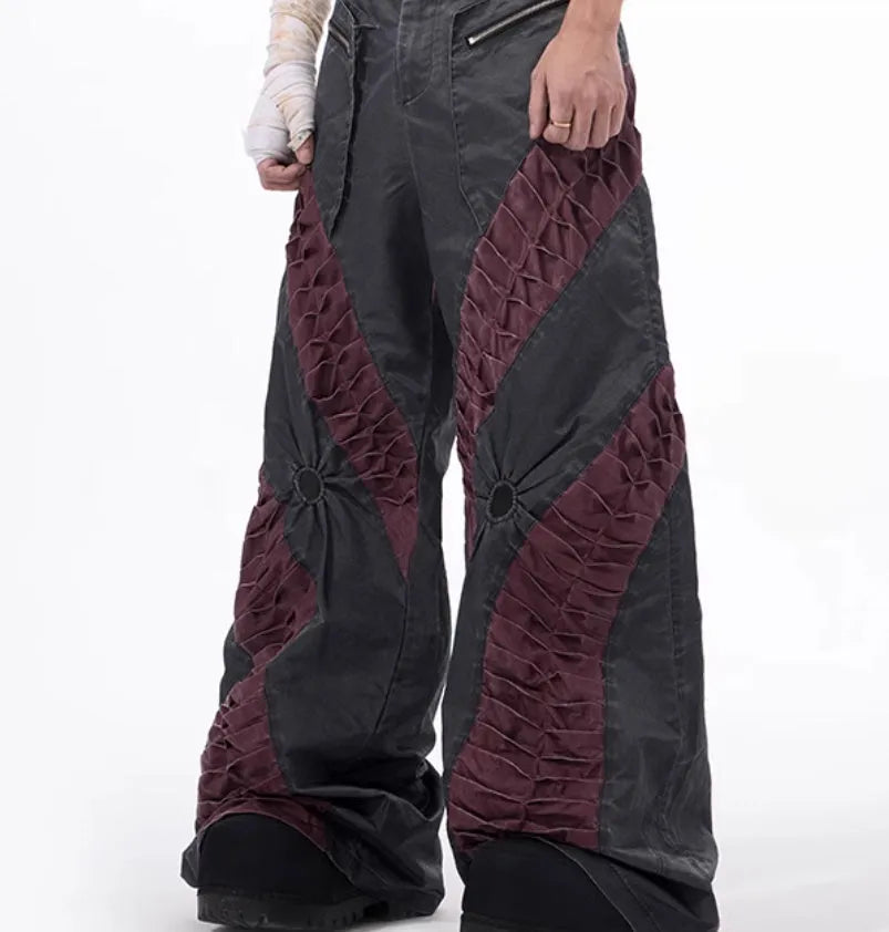 Retro three-dimensional keel design casual sports pants in grey viscose fabric