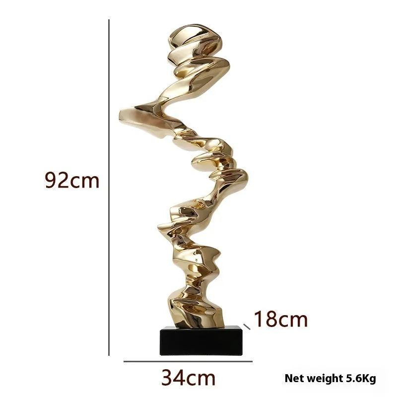 Modern minimalist abstract still life decorative ornament in gold, silver, or blue resin finish.