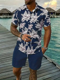 Man modelling a 3D printed Hawaii pattern short sleeve top and matching shorts leisure suit.