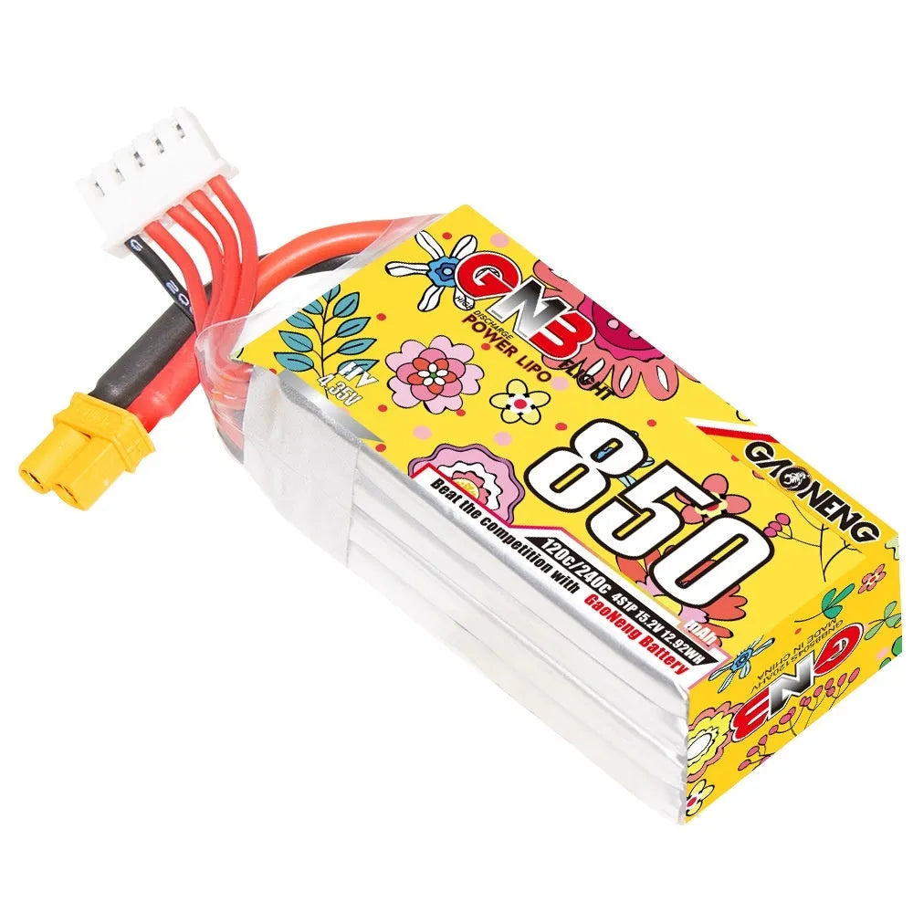 High energy 850mAh 4S 15.2V 120C LiPo battery pack with XT30 connector for RC model airplane drone
