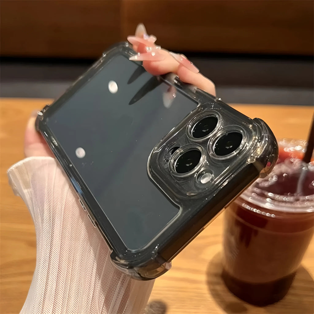 Acrylic phone case with four-corner airbag drop protection for Apple iPhone, transparent fine hole design