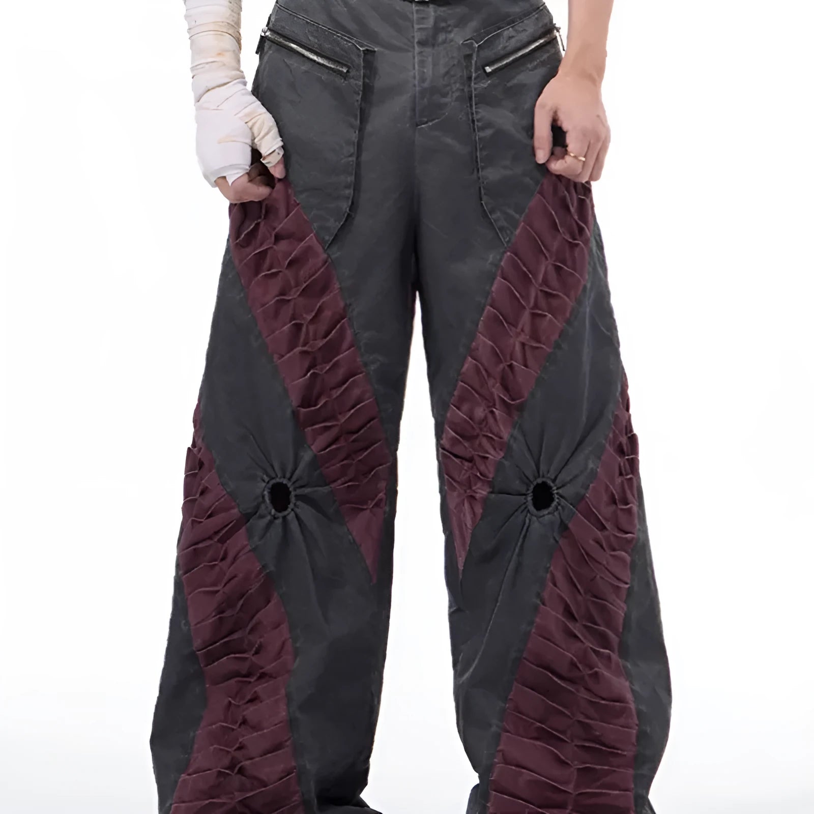 Retro three-dimensional keel design casual sports pants in grey viscose fabric