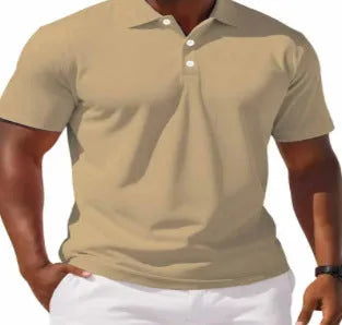 Men's slim fit short sleeve button-up shirt in a solid colour, made from cotton-polyester blend fabric.