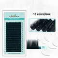 Artificial fibre false eyelashes with soft velvet texture showing length options from 7mm to 15mm