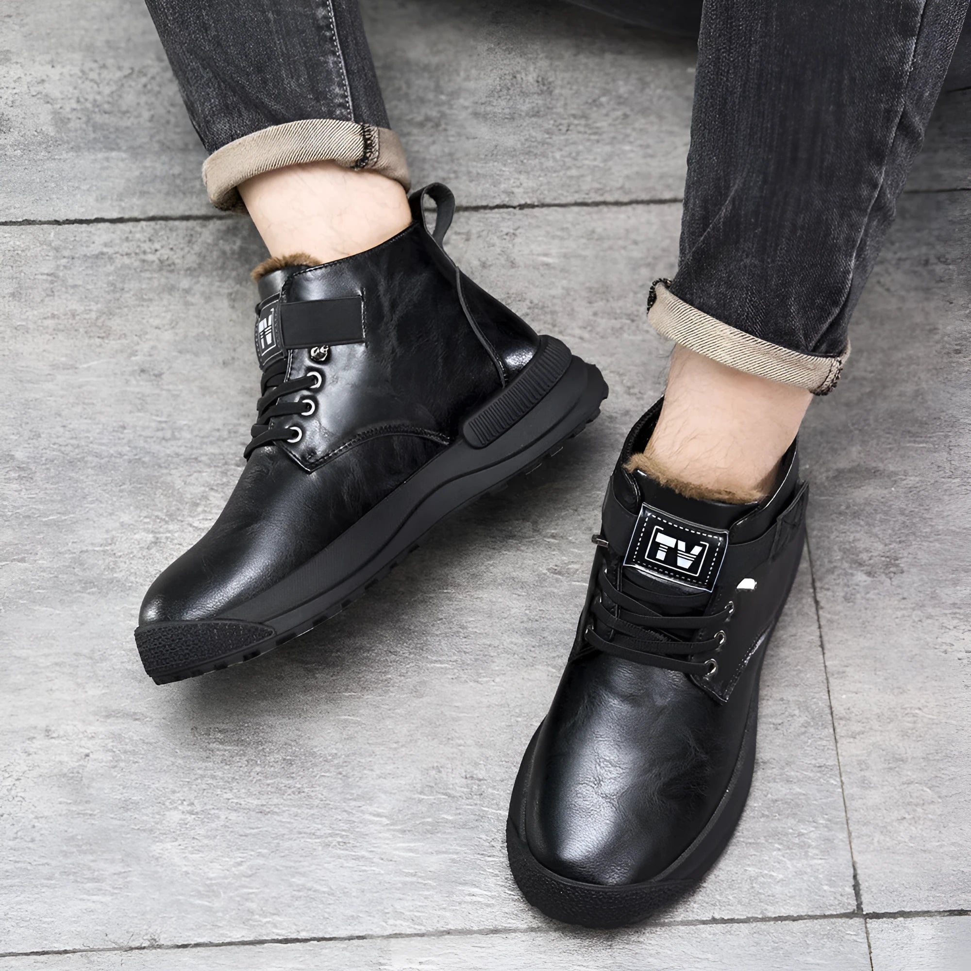 Martin Boots men's high-top platform ankle boots with velvet-effect artificial PU upper and rubber sole