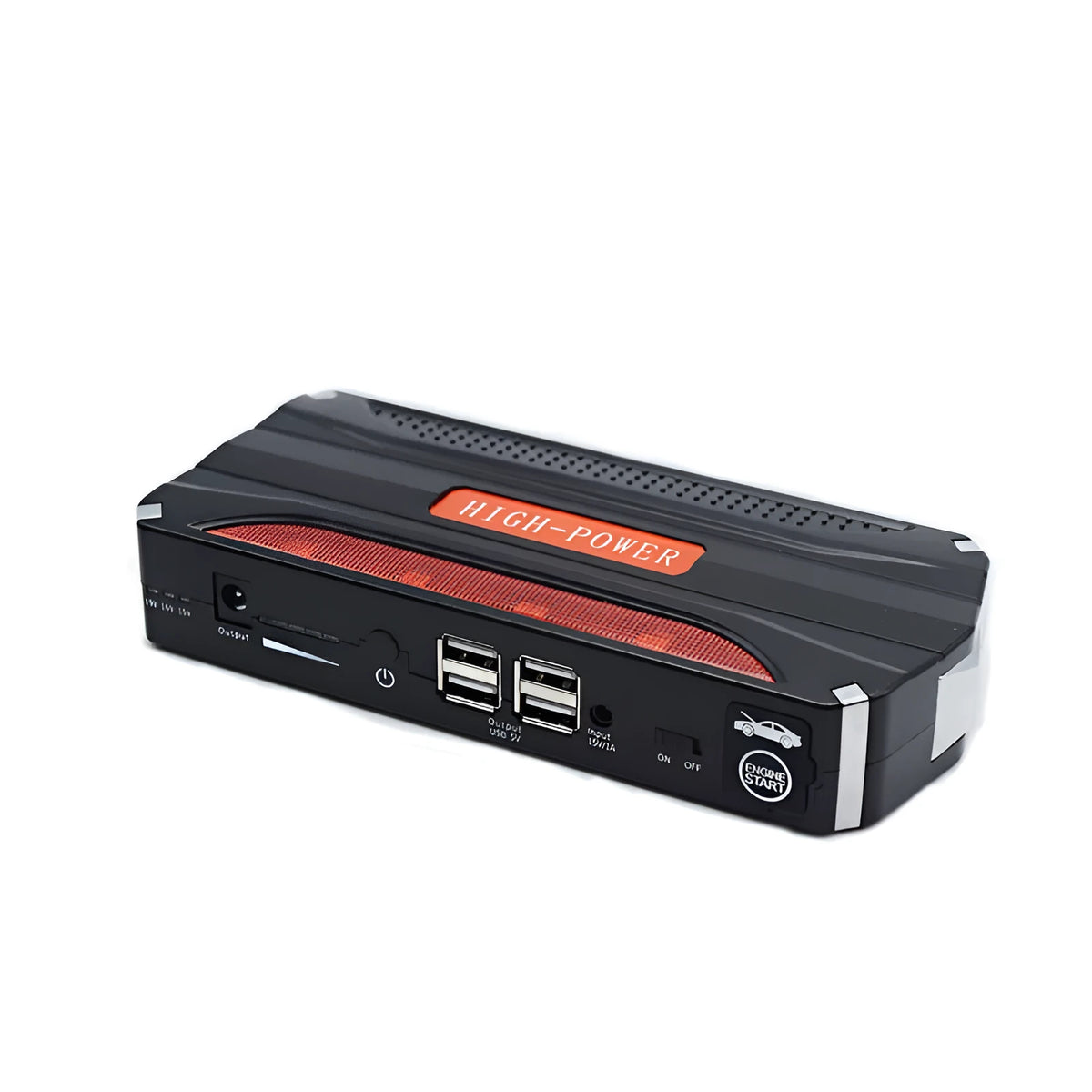 Black-red 12V vehicle emergency starting power supply with 7800mAh battery capacity