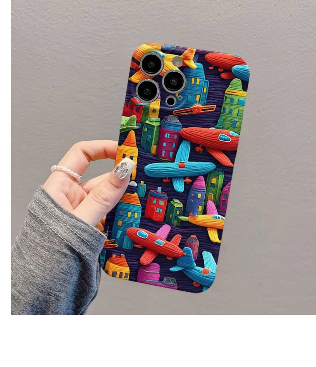Minimalist airplane print iPhone case in TPU with fall protection, back cover design for iPhone models.