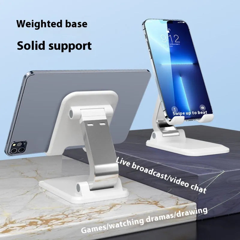 Foldable aluminium alloy desktop phone holder in black with silica gel grip for hands-free viewing