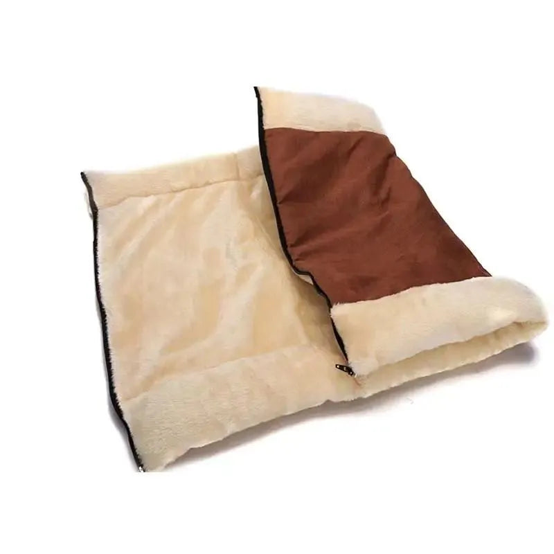 Foldable brown fleece pet bed tunnel mat for cats and dogs with thermo-reflective lining