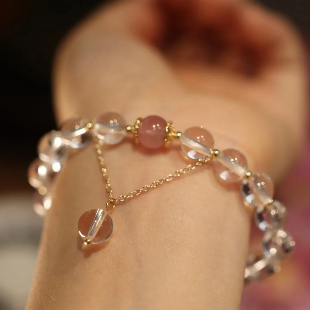 White crystal bracelet in 8mm and 10mm bead options with geometric Chinese style and auspicious patterns