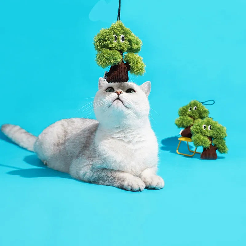 Pine tree design catnip toy with teasing stick for cat play