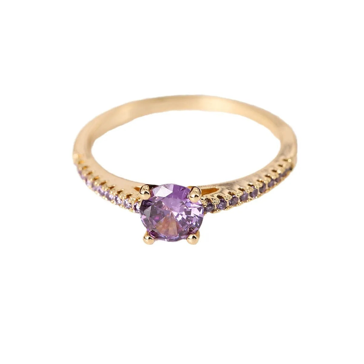 Geometric hexagon copper ring with colourful zircon stones in a silver white finish.