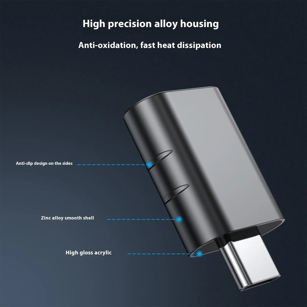 USB-C to USB-A converter adapter in multiple colours with zinc alloy construction and 10Gbps data transmission