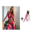 Bowknot lace nylon lingerie set in black with bra and panty