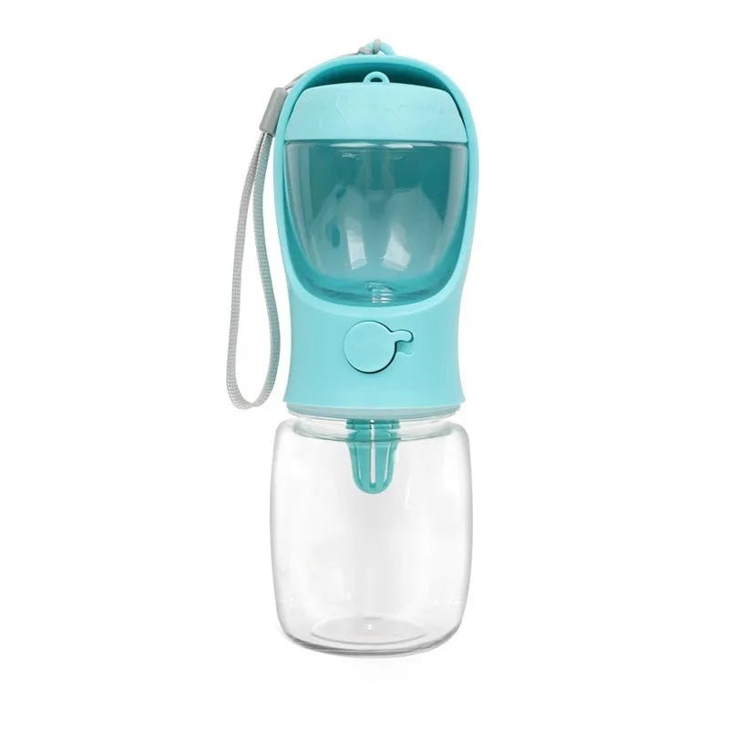 Blue portable dog drinking cup with split water grain design showing 550ml capacity markings