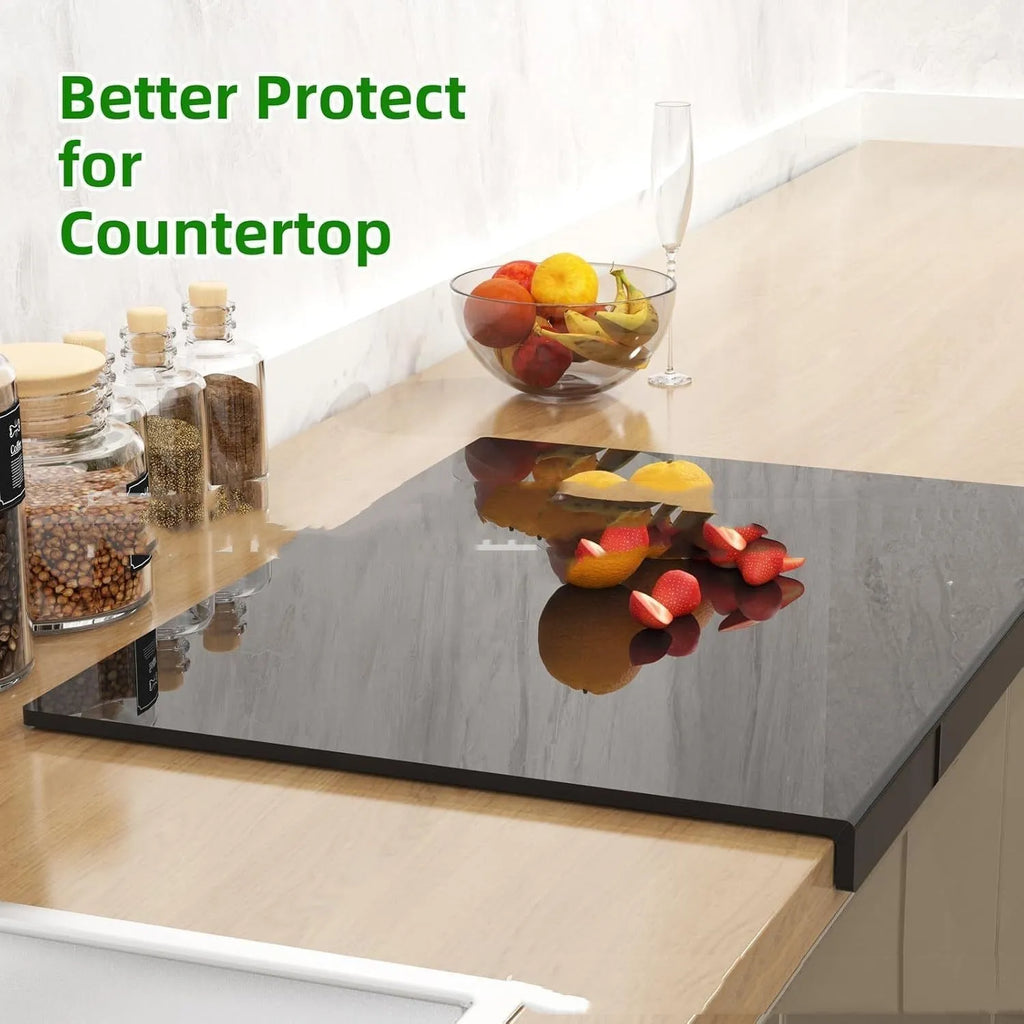 Black transparent acrylic chopping board in three sizes 30x20cm 40x30cm 45x32cm on kitchen counter