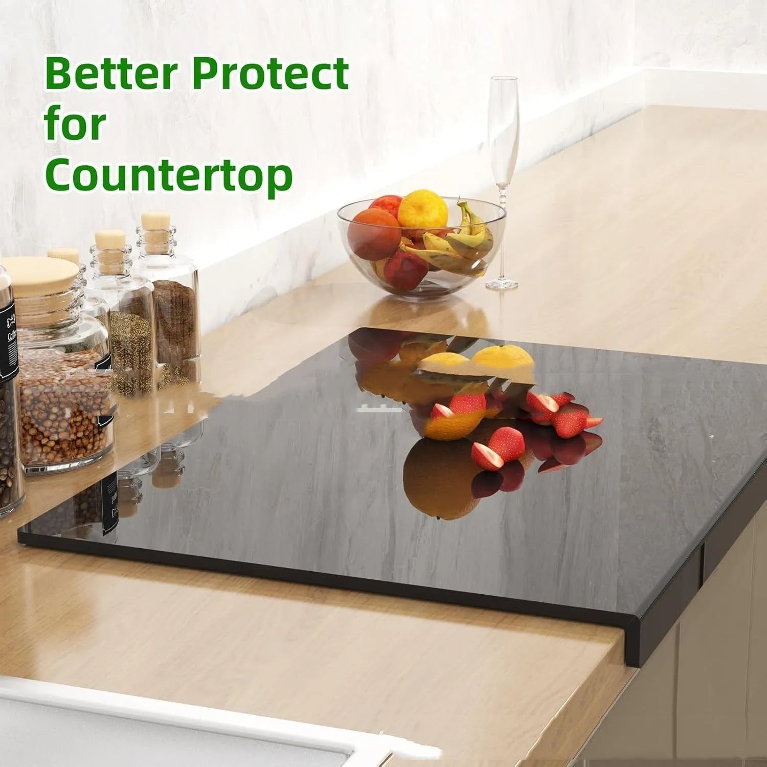 Black transparent acrylic chopping board in three sizes 30x20cm 40x30cm 45x32cm on kitchen counter