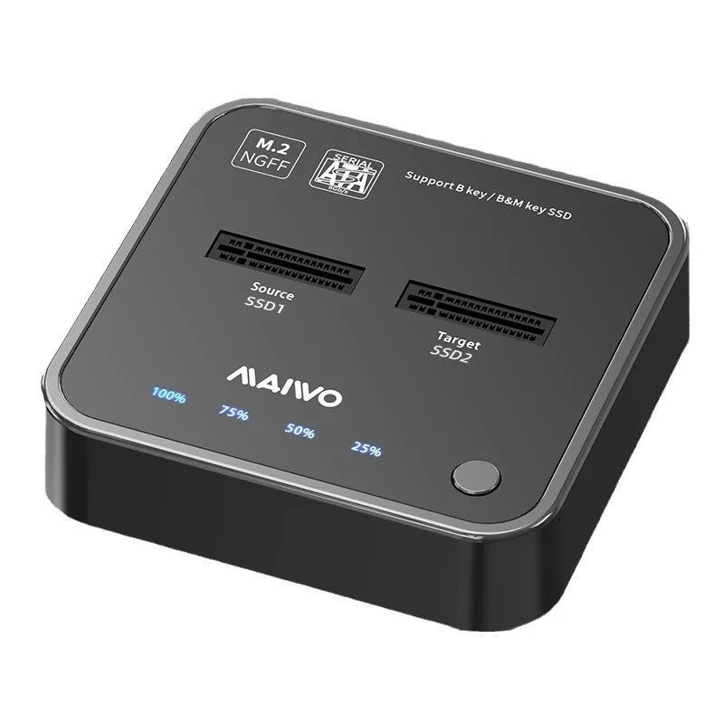 MAIWO K3016 M.2 SSD hard disk duplicator dock with data cables and power adapter.