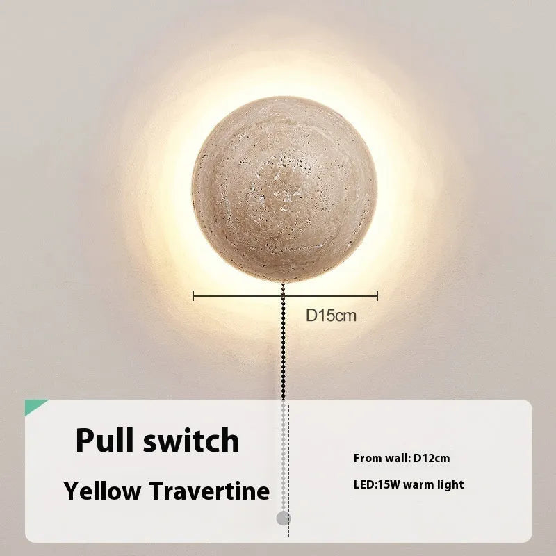 Yellow cave stone semicircle wall lamp with vintage design and pull switch