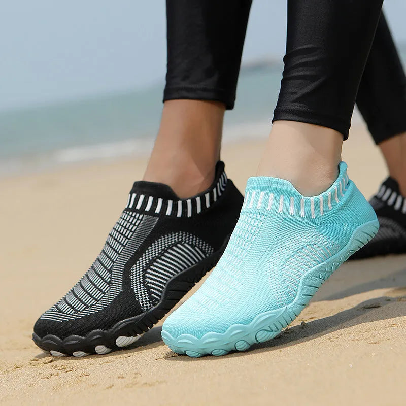 Summer non-slip quick-drying wading shoes with lycra upper and rubber sole in black