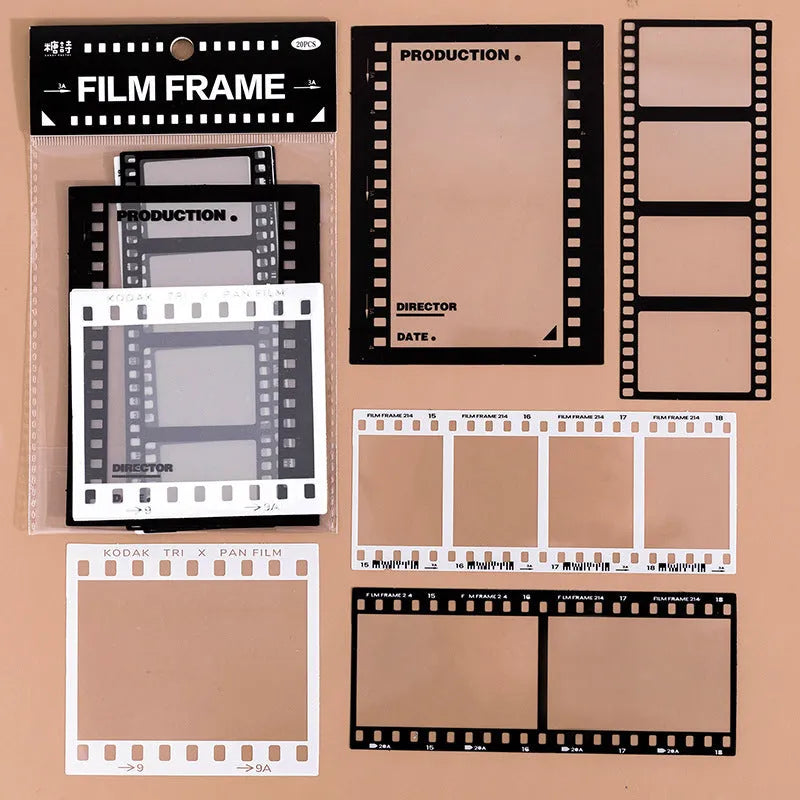 15 sheets of retro-themed frame stickers for journals on transparent PET paper
