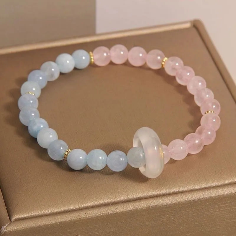 Women's aquamarine crystal bracelet with geometric round beads in eight colour options