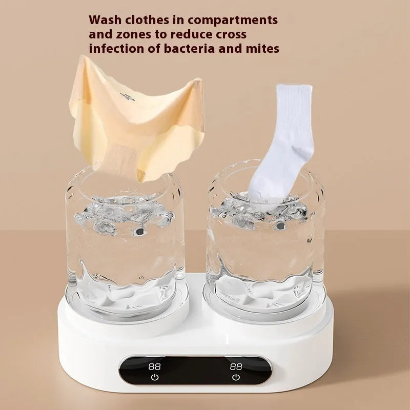 White double bucket USB mini washing machine for laundry and delicate underwear.