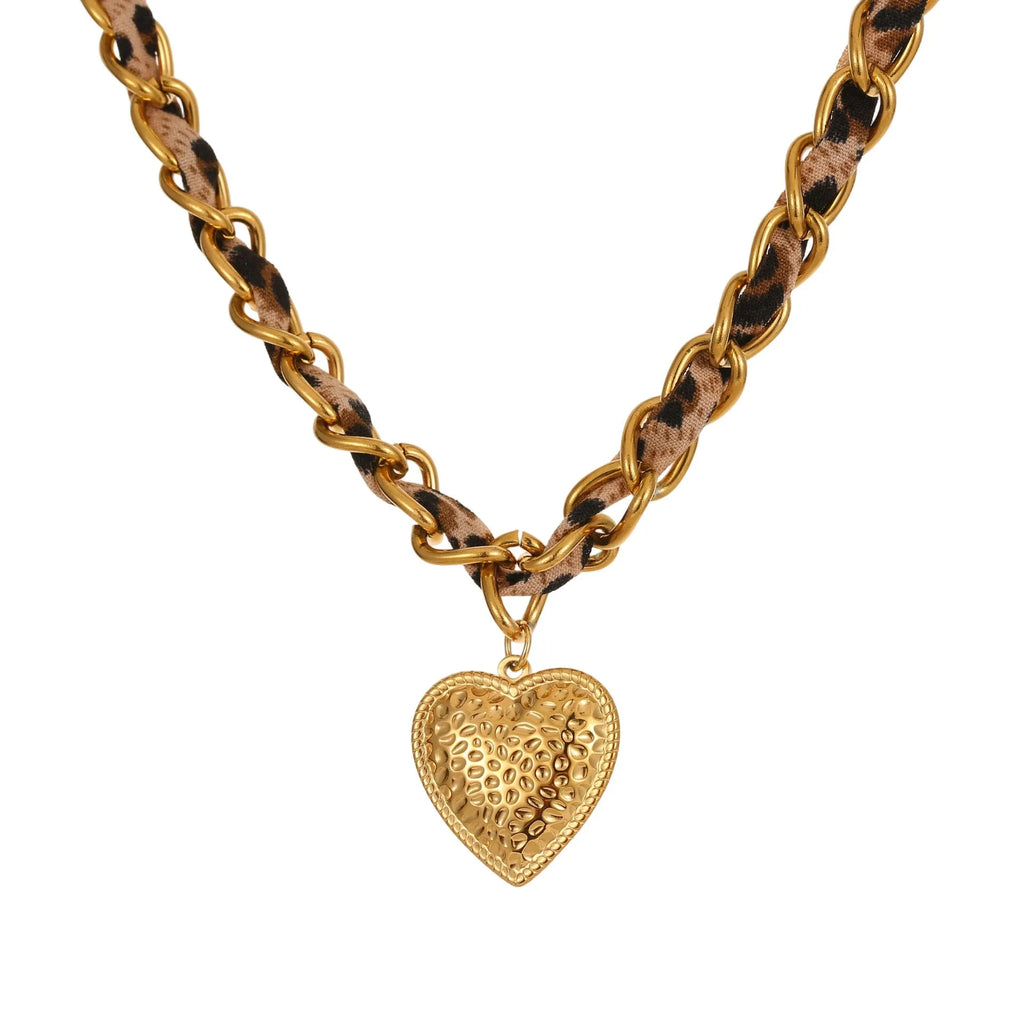 Leopard Love stainless steel necklace with geometric pendant on 18K gold electroplated chain