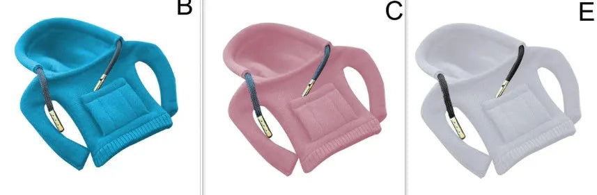 Cloth car gear shift knob cover in various colours showing its 13cm by 8cm size