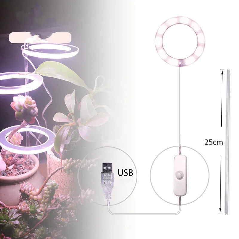Transparent USB LED plant grow light with acrylic stick for indoor plants.