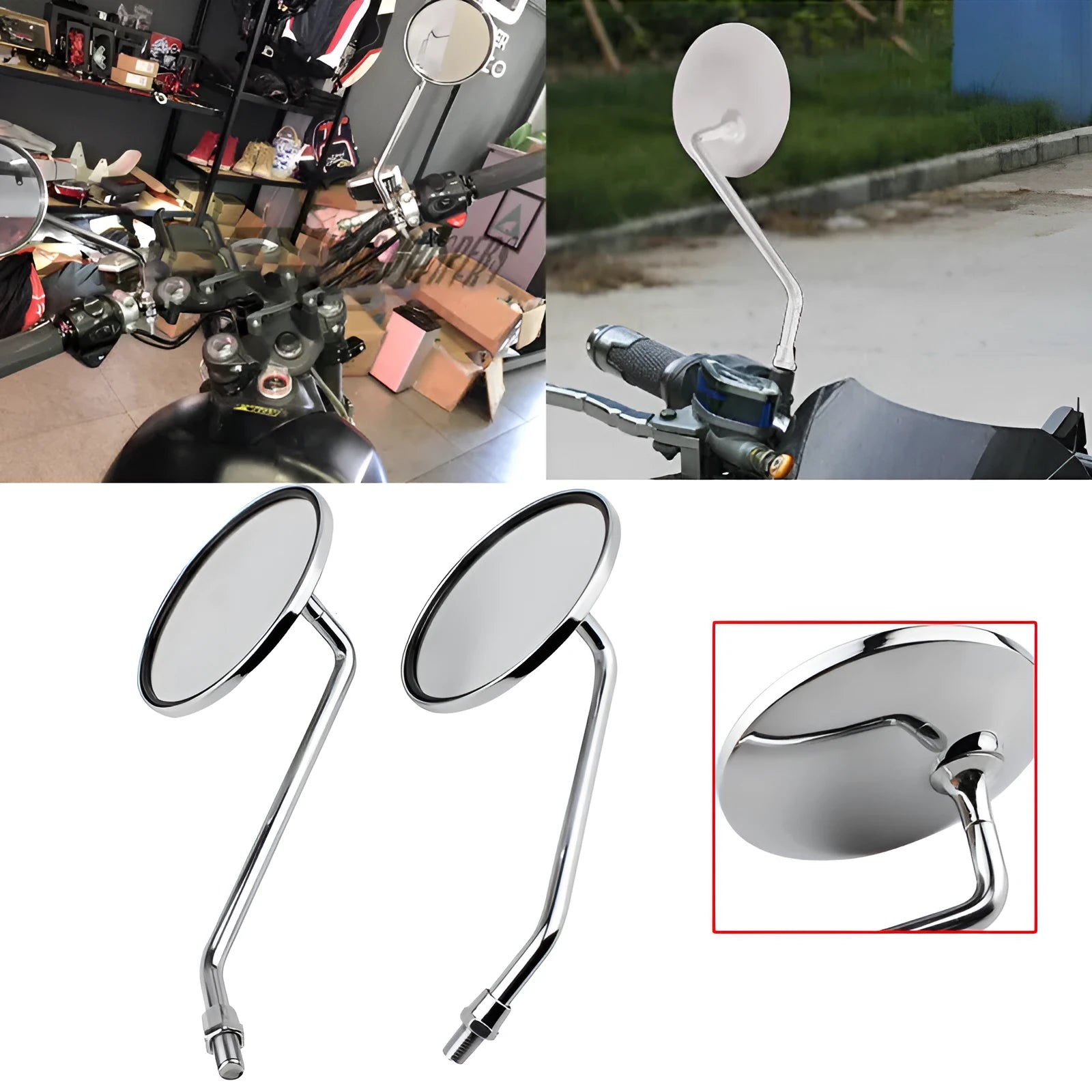 Motorcycle rearview mirror electroplated silver aluminium alloy 8mm thread pair