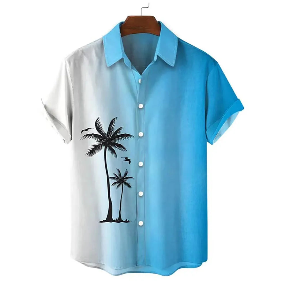 Men's short sleeve Hawaiian shirt with colourful 3D printed pattern, cardigan style.