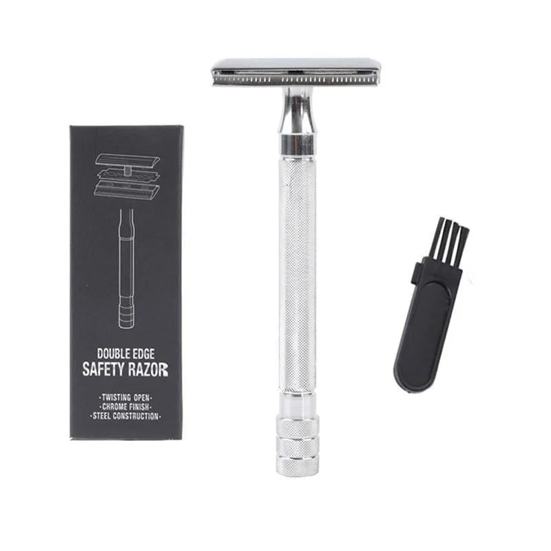 Traditional manual pogonotomy scraper with brush in black or silver metal finish