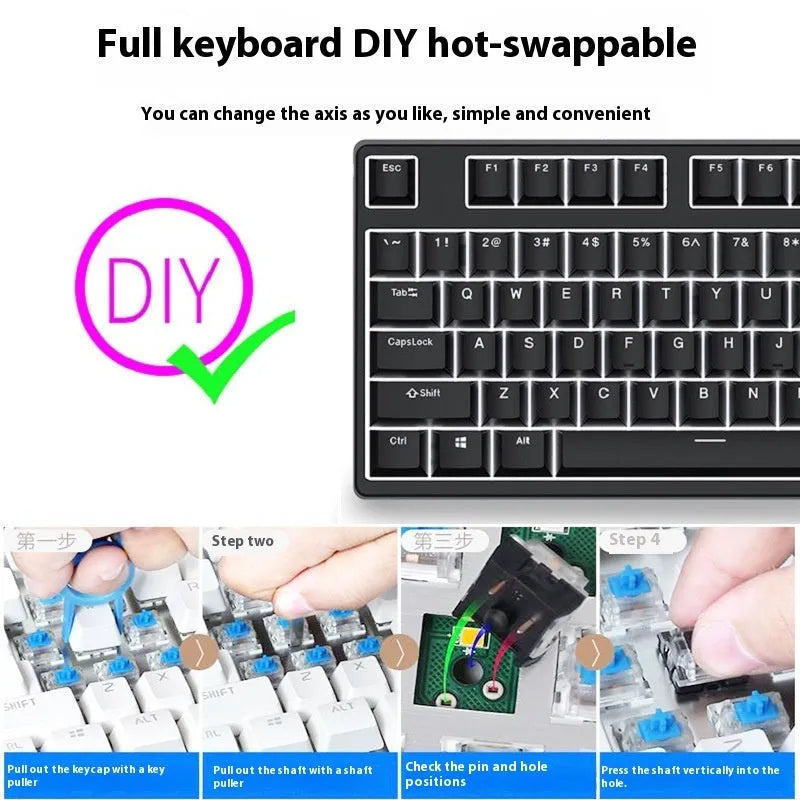 87-key wired mechanical keyboard with hot-swappable switches in two-tone colour option