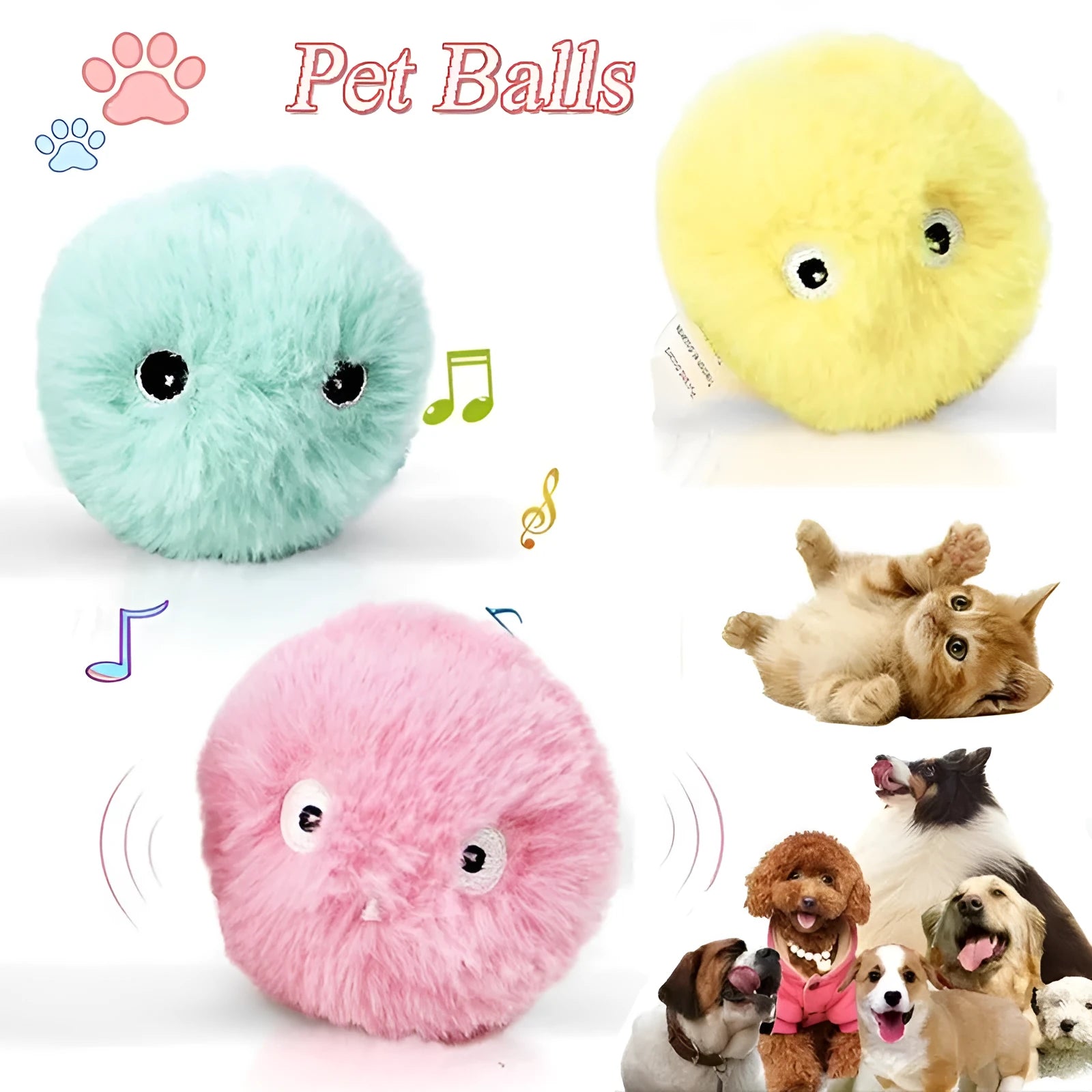 Interactive cat toy ball in blue, pink or yellow with 55mm diameter and smart trigger for animal sounds