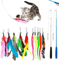 Cat teasing pole set with two fishing rods and ten feather replacement heads