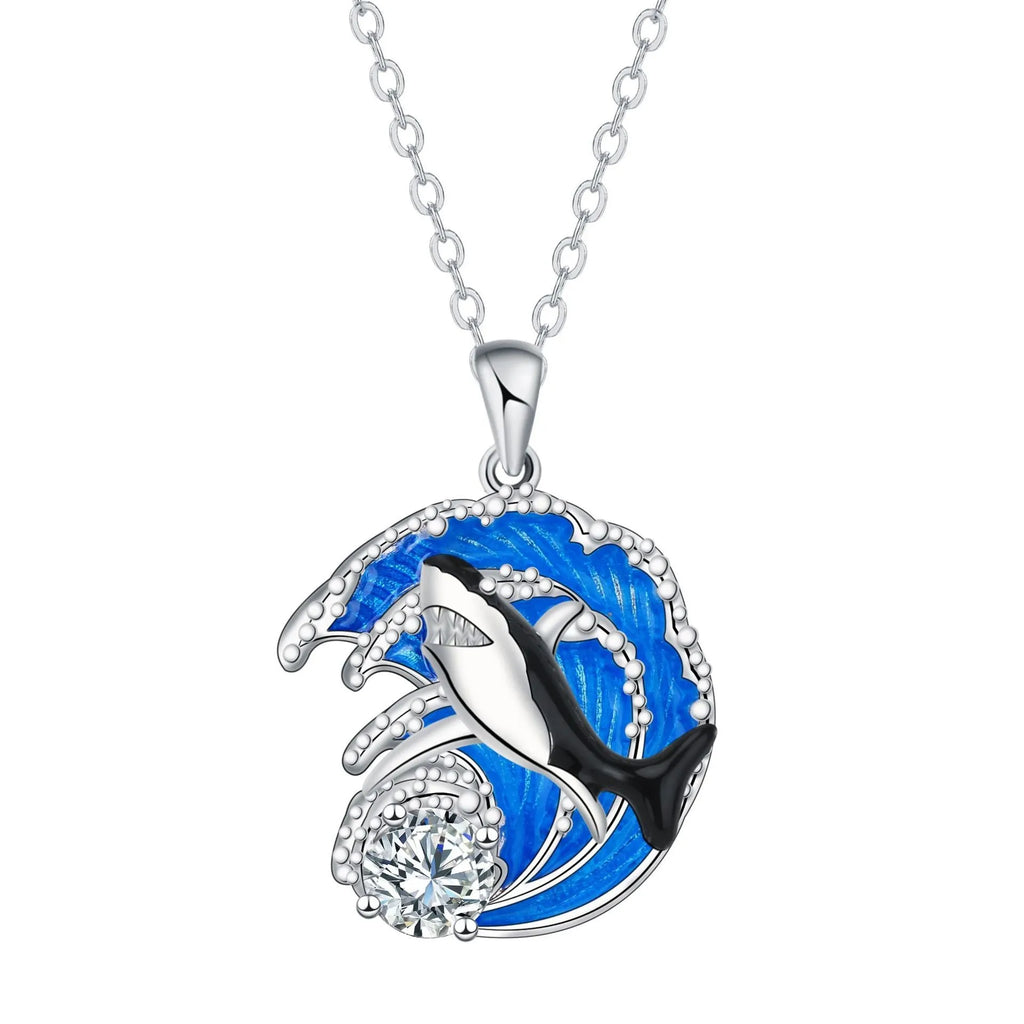 Women's shark necklace with copper pendant on cross chain, adjustable 41-50cm