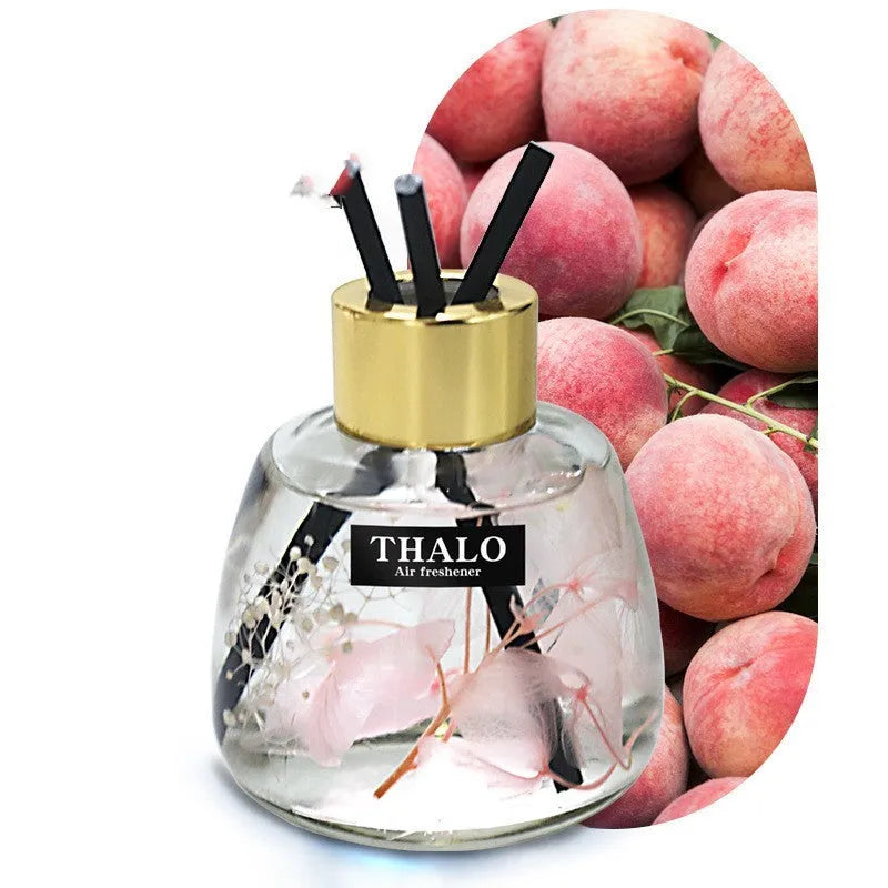 Clear glass bottle-shaped car perfume ornament for loose incense, shown in assorted colours.