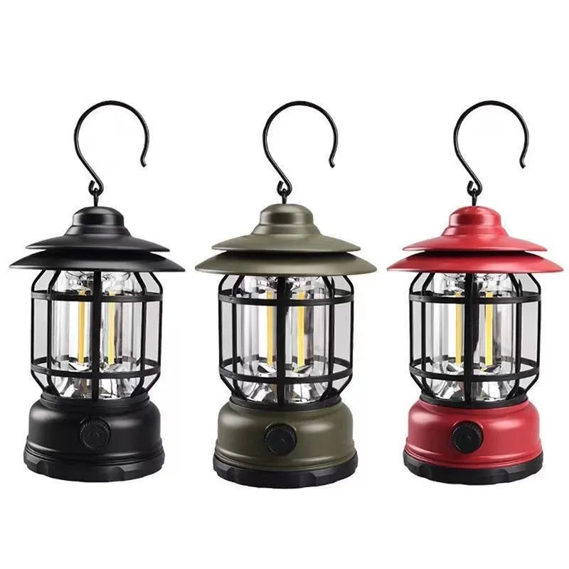 Portable camping lantern headlamp in dark green, black, or red colours with super bright illumination for hands-free use