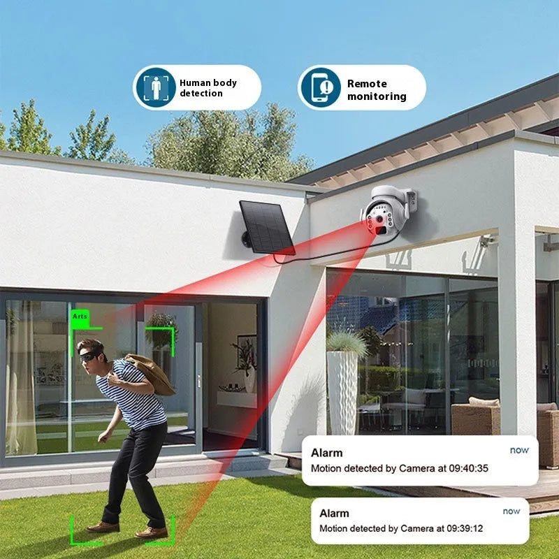 Q55 solar security camera in camouflage finish with solar panel and 3.6mm lens