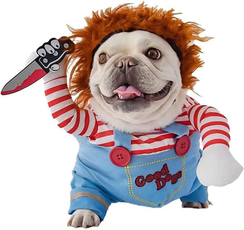 Halloween striped harness pants costume 3-piece set for dogs and cats with toy knife accessory