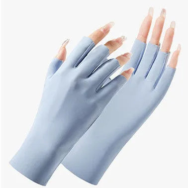 Women's thin ice silk sunscreen gloves with UPF50 protection in fingerless design