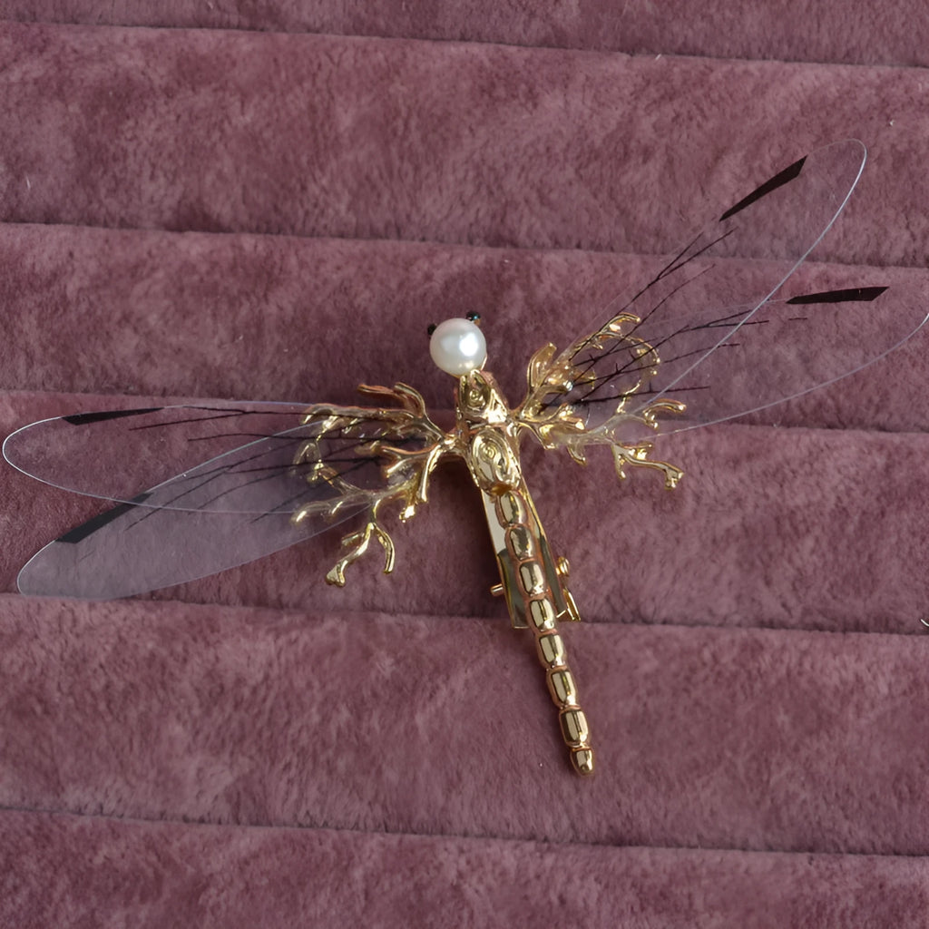 Golden dragonfly side clip headdress with electroplated alloy construction