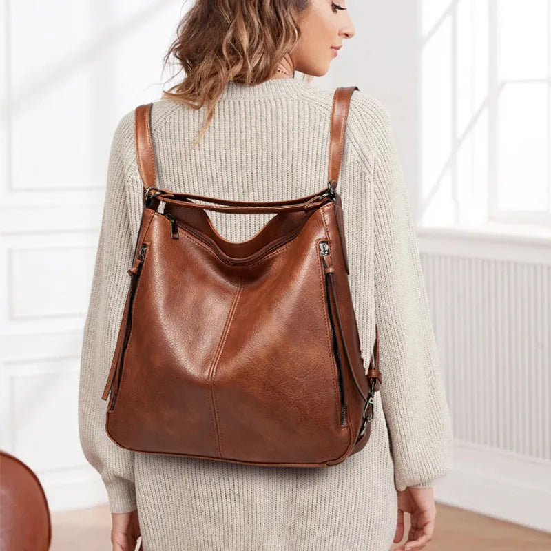 Women's three piece shoulder bag set tote crossbody back bag in PU leather zipper closure