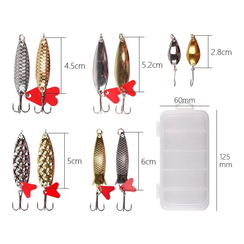 Box of gold and silver metal sequins for fishing lure repair and customisation.