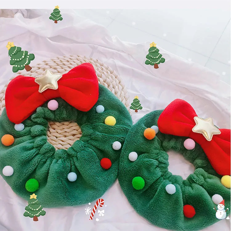 Red bow-knot Christmas pet collar scarf with colourful fuzzy balls on a cat or dog, four sizes available