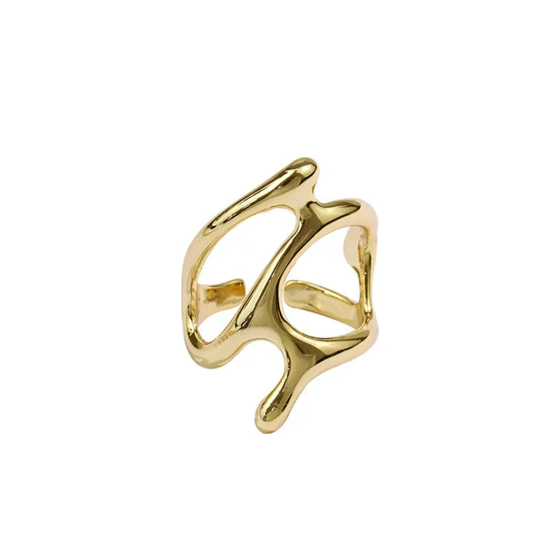 Silver plated adjustable ring for women in gold colour with open band