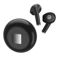 White Budz5 wireless Bluetooth earbuds nestled inside their matching white charging case.